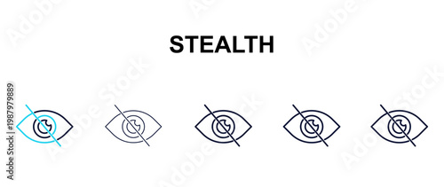 stealth multi-style outline icon set - army and milatry concept. Thin line, regular, filled, colored stealth icon