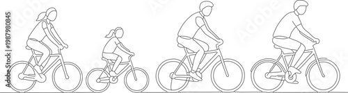 Minimalist Outline Style Bicycle Riders in Different Ages and Gender Illustration