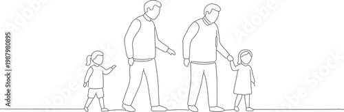 Simple Outline Illustration of Multigenerational Family Walking Together Figure Drawing