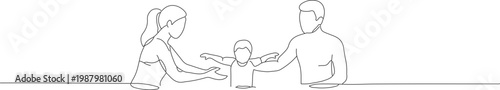Minimalist Continuous Line Art Illustration of Family and Child Concept