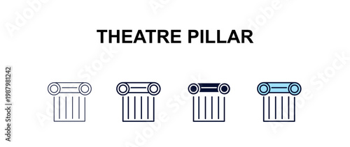 theatre pillar multi-style outline icon set - cinema concept. Thin line, regular, filled, colored theatre pillar icon