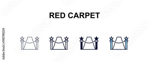 red carpet multi-style outline icon set - cinema concept. Thin line, regular, filled, colored red carpet icon