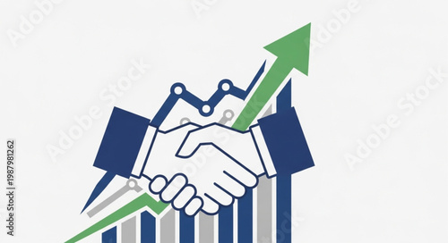 Business handshake with upward trending graph symbolizing growth and success.