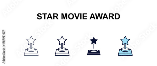 star movie award multi-style outline icon set - cinema concept. Thin line, regular, filled, colored star movie award icon