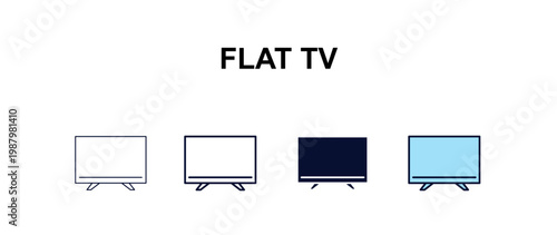 flat tv multi-style outline icon set - cinema concept. Thin line, regular, filled, colored flat tv icon