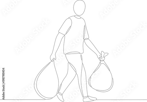 Minimalist One Line Drawing of Man Carrying Bags Walking Illustration