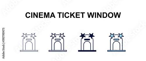 cinema ticket window multi-style outline icon set - cinema concept. Thin line, regular, filled, colored cinema ticket window icon