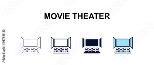 movie theater multi-style outline icon set - cinema concept. Thin line, regular, filled, colored movie theater icon