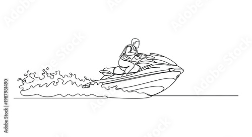 Black and white illustration of six people riding personal watercrafts
