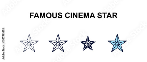 famous cinema star multi-style outline icon set - cinema concept. Thin line, regular, filled, colored famous cinema star icon