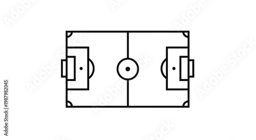 a black line drawing of a soccer field.