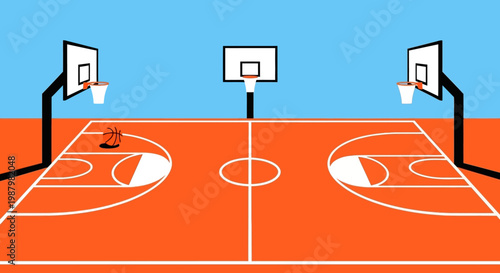 An illustration of a basketball court with hoops.