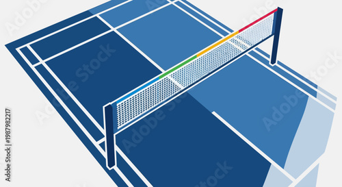 Illustration of a blue tennis court.