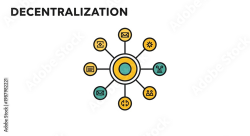 Decentralization concept graphic with connected nodes.