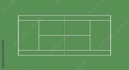 Tennis court layout on green surface.