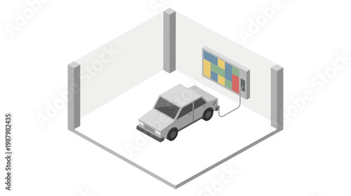 Isometric rooftop garden illustration featuring wooden boxes barrels and hives