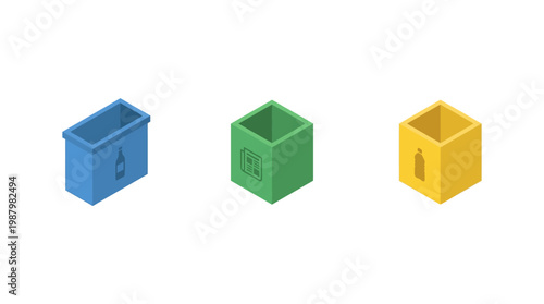 Isometric recycling bins waste sorting and environmental conservation illustration