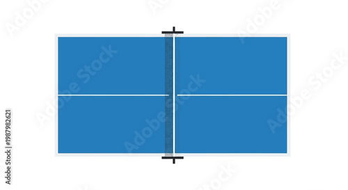 A blue ping pong table with net.