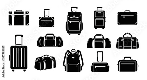 Collection of various travel bags and luggage icons.