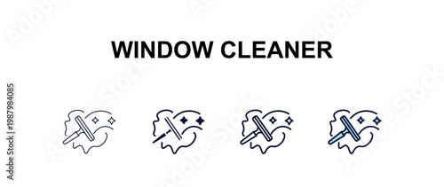 window cleaner multi-style outline icon set - cleaning concept. Thin line, regular, filled, colored window cleaner icon