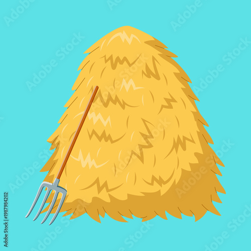 Haystack and Pitchfork Vector Illustration - Cartoon Style Agricultural Farm Harvest Concept