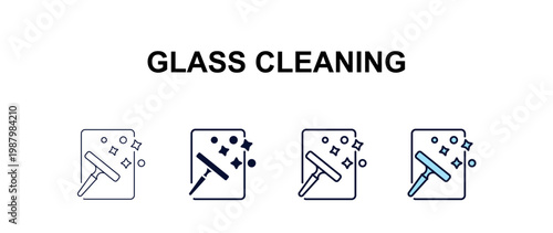 glass cleaning multi-style outline icon set - cleaning concept. Thin line, regular, filled, colored glass cleaning icon