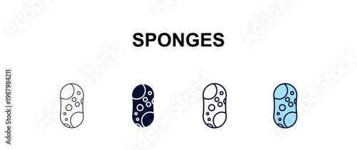 sponges multi-style outline icon set - cleaning concept. Thin line, regular, filled, colored sponges icon