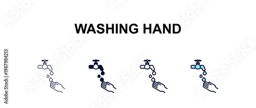 washing hand multi-style outline icon set - cleaning concept. Thin line, regular, filled, colored washing hand icon