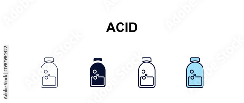 acid multi-style outline icon set - cleaning concept. Thin line, regular, filled, colored acid icon