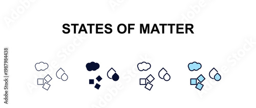 states of matter multi-style outline icon set - cleaning concept. Thin line, regular, filled, colored states of matter icon