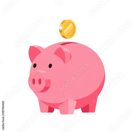 Pink Pig Saving Money Bank.