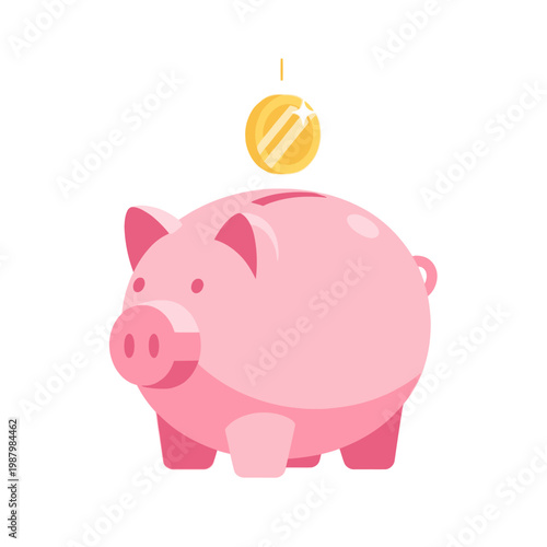 Pink Pig Saving Money Coin.