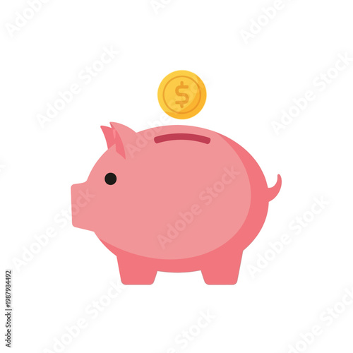 Pink Piggy Bank with Coin.