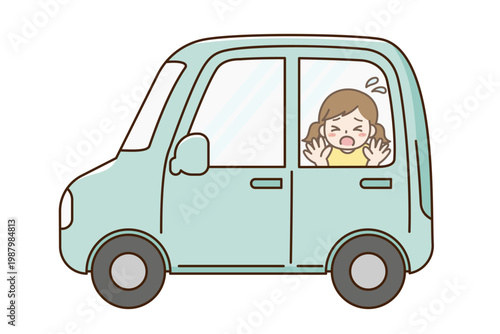 車内に閉じ込められて助けを求める子ども