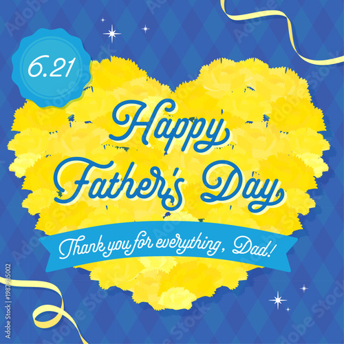 ハート型の黄色カーネーションの父の日テンプレート_正方形