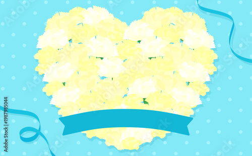 ハート型の白色カーネーションの父の日テンプレート_文字なし_横