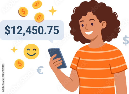 Person receiving a large sum of money on their phone with joy