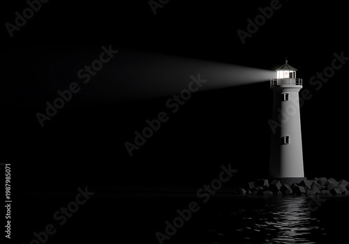 Lighthouse Beam: Hope in the Darkness, 3D Render