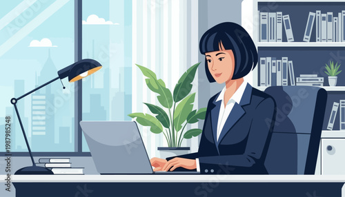 Businesswoman working on laptop computer.