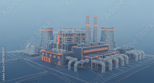 Futuristic Cityscape with Tall Buildings and Industrial Structures.