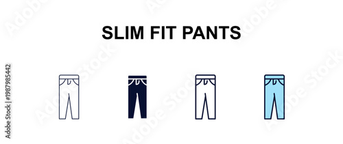 slim fit pants multi-style outline icon set - clothes concept. Thin line, regular, filled, colored slim fit pants icon