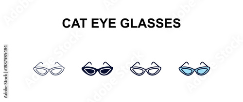 cat eye glasses multi-style outline icon set - clothes concept. Thin line, regular, filled, colored cat eye glasses icon