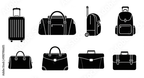 Collection of various travel bags and luggage icons.