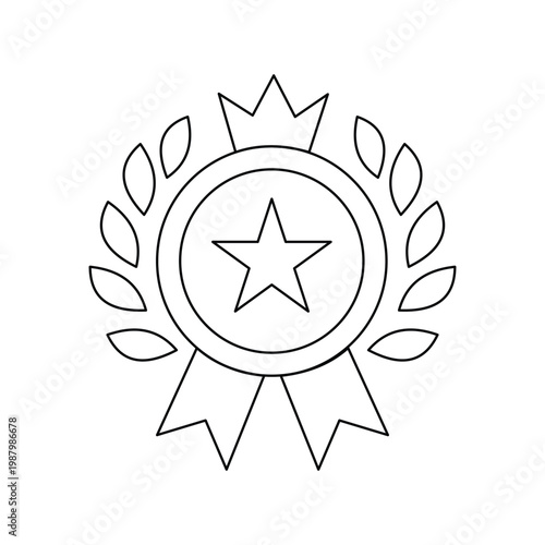 Winner star award medal with laurel wreath icon.Editable stroke, Vector illustration, Line art Icon, Symbols.