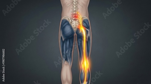 Sciatic nerve pain illustration showing inflammation and discomfort in the lower back and leg