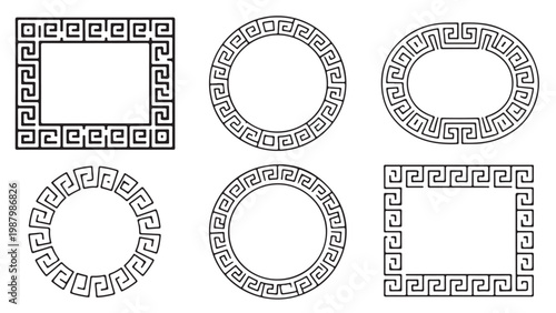 Set of vintage greek key meander border frames for decorative design and graphic elements.