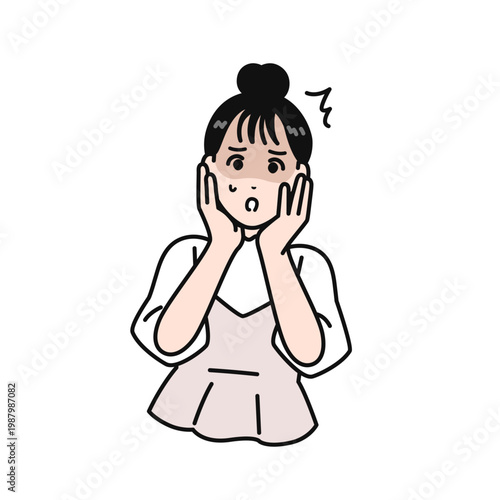 ショックで青ざめるまとめ髪の若い女性のシンプルなベクターイラスト素材