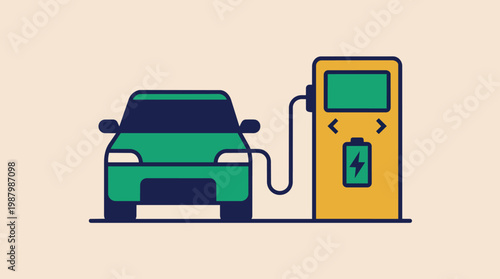 Green Electric Car Charging At Station