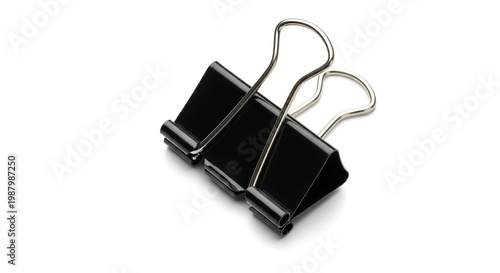 Black Binder Clips Isolated on White Background Office Supply Minimal Concept