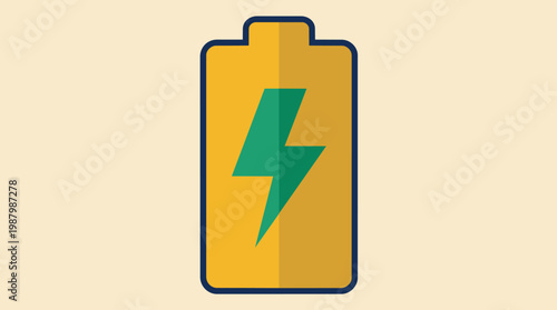 Yellow Battery Icon With Green Lightning Bolt Symbol